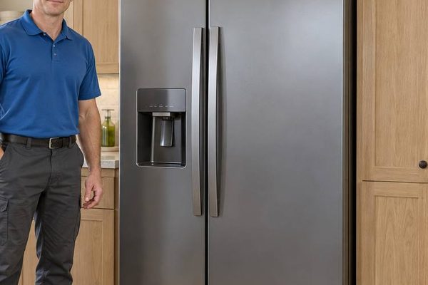 Refrigerator door dispenser for ice and water
